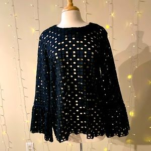 Ann Taylor Eyelet Top Black and Midnight Blue Size L